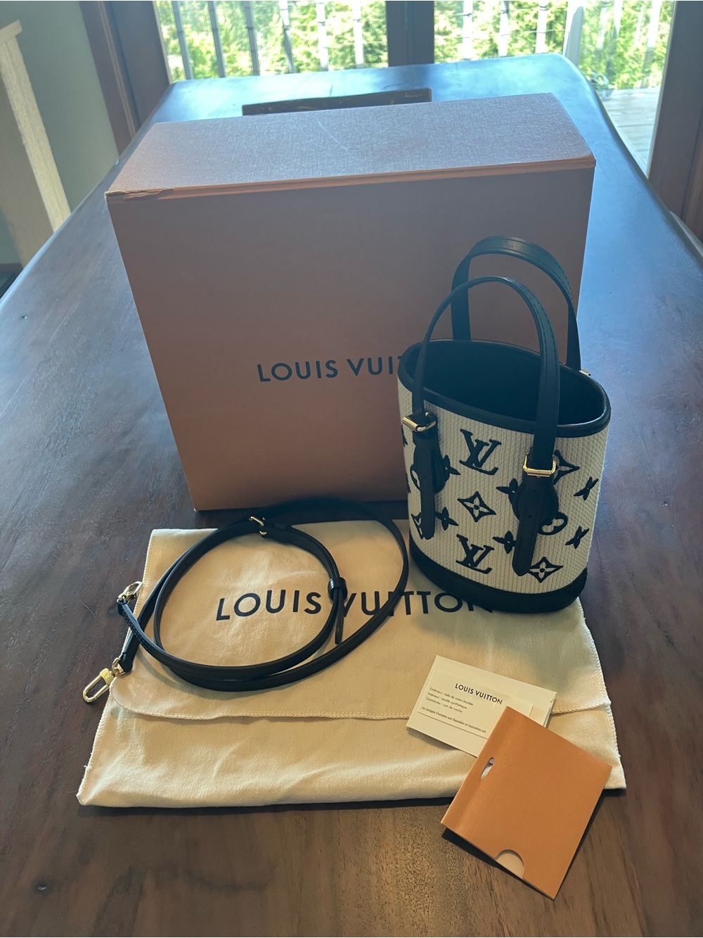Louis Vuitton  by the pool nano Bucket tote Cream and Black like new! - Picture 8 of 13